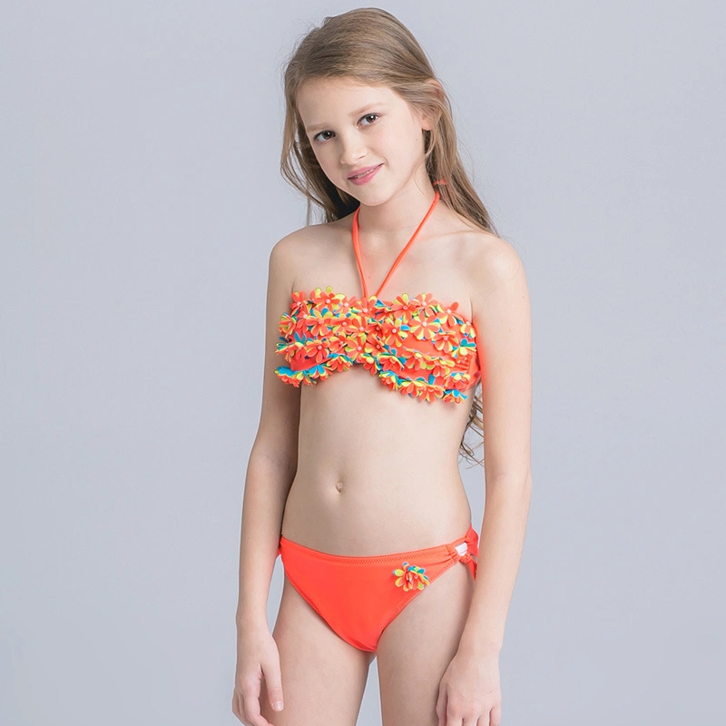 Teen Ages Children Swimsuit Bikini Wholesale Summer Fashion Beachwear Cute Girls Rainbow Swimsuit Bathing Suit Swimwear